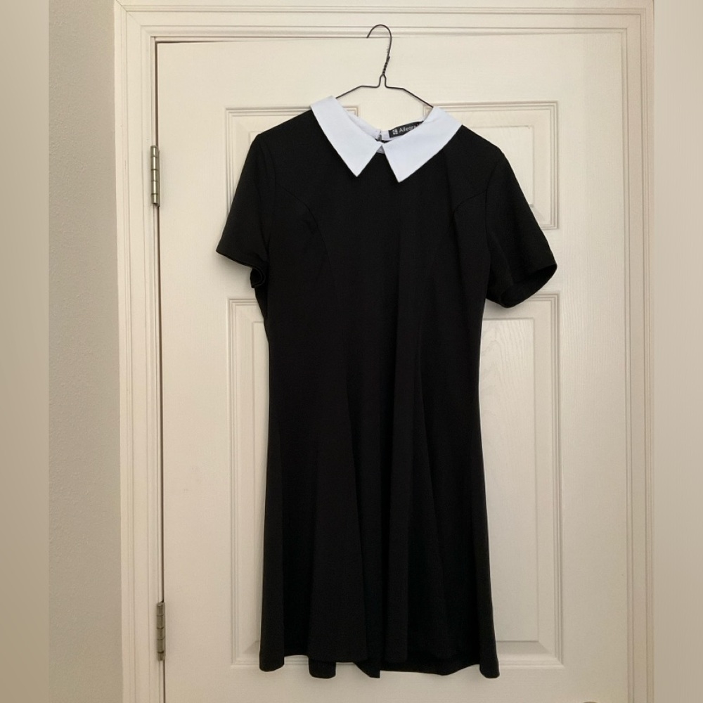 Black Mini Dress, Peter Pan Collar, Lolita, Grunge, Mod, Goth, Wednesday Adams - Picture 8 of 10